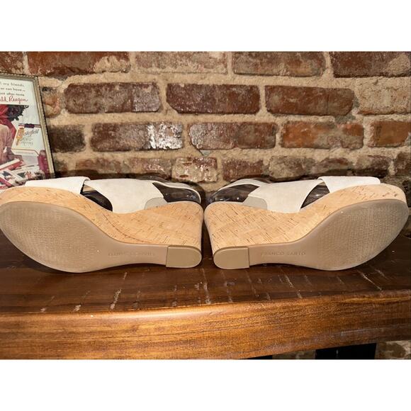 FRANCO SARTO Sari Sandals Women's Size 10M Beige Suede Cork Platform Wedge - Picture 5 of 7
